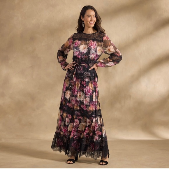 Jade Johnny Was Flora Lace Silk Maxi Dress Size M - Picture 1 of 14